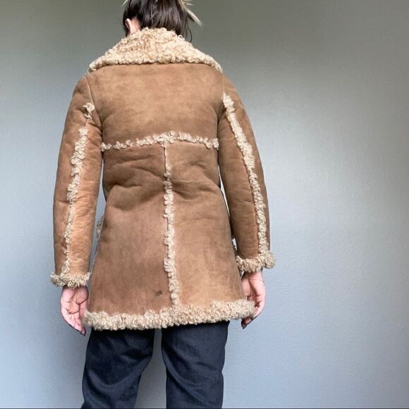 Vintage Womens Cottagecore Brown Tan Shearling Warm Winter Leather Jacket XS - Picture 4 of 10